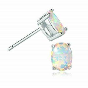 Opal Stud Earrings Sterling Silver Fire Opal 925 Jewelry Oval Opal Earrings